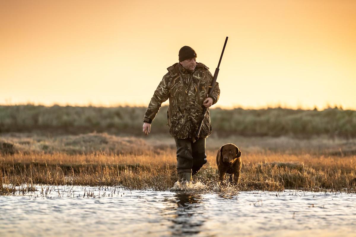 Wildfowler with Chesapeake Bay retriever