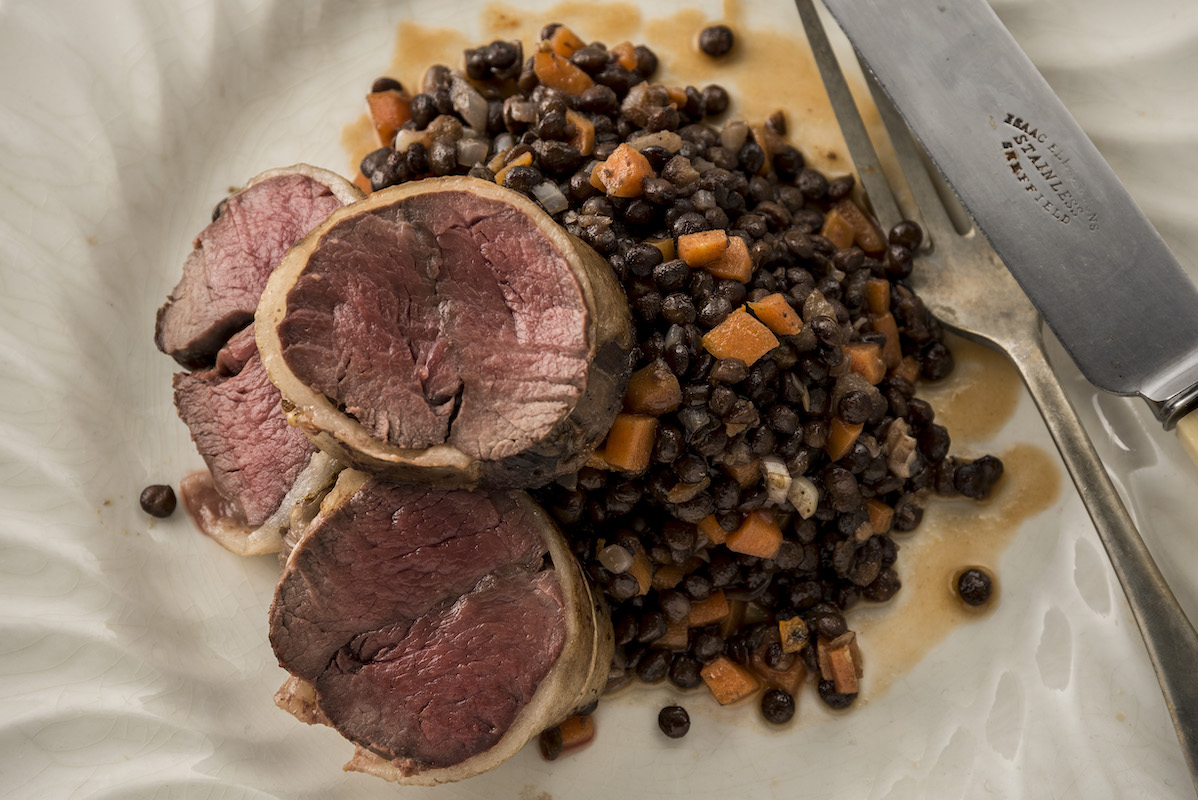 roast venison loin with puy lentils