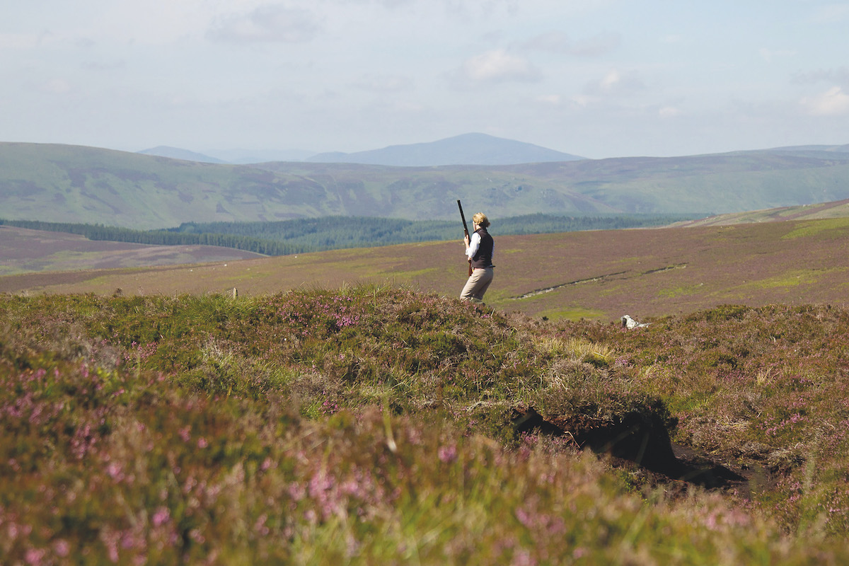 Woman shooting on Scottish moor